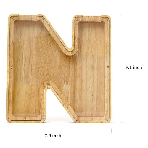 WOOD CITY Letter Piggy Bank for Adults Boys Girls Kids, Wooden 9 inch Large Personalized Bills and Coins Bank Money Box, Customized Name DIY Creative Gift for Real-Money, Alphabet Decorations (N) thumbnail 3