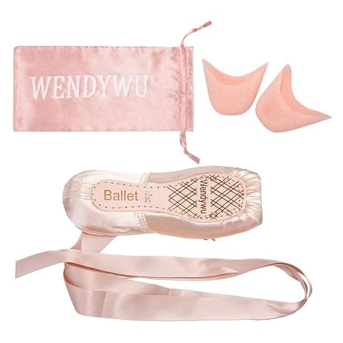 WENDYWU Girls Womens Dance Shoe Pink Ballet Pointe Slippers Ballet Flats Shoes with Ribbons Toe Pads Black Pink Red thumbnail 6