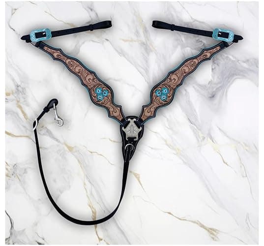 Majestic Ally Hand-Tooled Designer Padded Leather Horse Browband Headstall Breastcollar Set, Browband Headstall, Breastcollar thumbnail 3