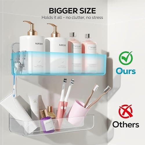 Nieifi Adhesive Wall Shelf, Shower Shelves, Shower Organizer for Bathroom Organization (A-Clear, 3 pieces) thumbnail 4