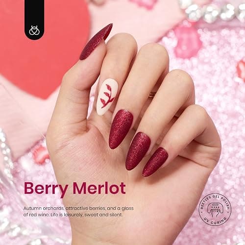 beetles Burgundy Gel Polish Set - Berry Merlot 6 Colors Plum Gel Polish, Cherry Mocha Red Glitter Fall Winter Dark Purple Wine Nails Color, U V LED Soak Off Home DIY Manicure Nail Salon thumbnail 4