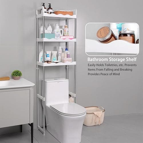 SIDIANBAN 3-Tier Over The Toilet Storage Shelf, Freestanding Bathroom Space Saver Organizer with 3 Hooks, Multipurpose Above Toilet Rack for Bathroom, Restroom, Laundry (3-Tier) thumbnail 6