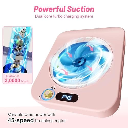 Nail Dust Collector with 2 Cleanable & Reusable Filters,Dust Extractor Compact Vacuum Fan Dust Collector,Suction Machine for Acrylic Home Nails Polishing Nail Salon,Pink thumbnail 7