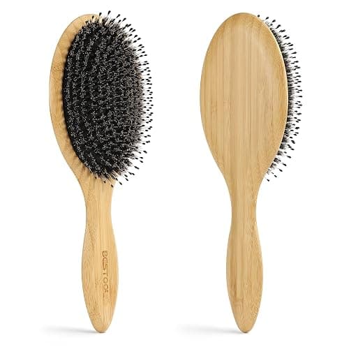 BESTOOL Hair Brush-Boar Bristle Hair Brushes Natural Bamboo Wooden Cushion Massage Anti Static Large Paddle Hairbrush for Women Men and Kid (Round) thumbnail 8