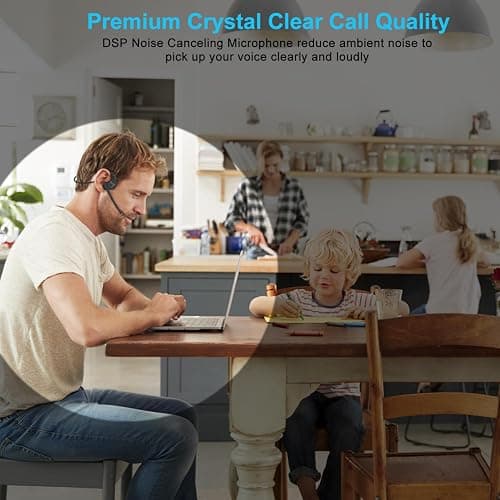 iDIGMALL Bluetooth Headset with Detachable Microphone, Multi-Point Wireless Headset w/DSP Noise Canceling Mic for Phone PC Laptop, Comfort & Light Open Ear headphones for Office Meeting Home Work, 12H thumbnail 5