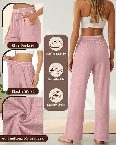Neer 3 Pack Women's Cotton Lounge Pants High Waisted Wide Leg Yoga Pants Casual Comfy Athletic Loose Sweatpants with Pockets thumbnail 4