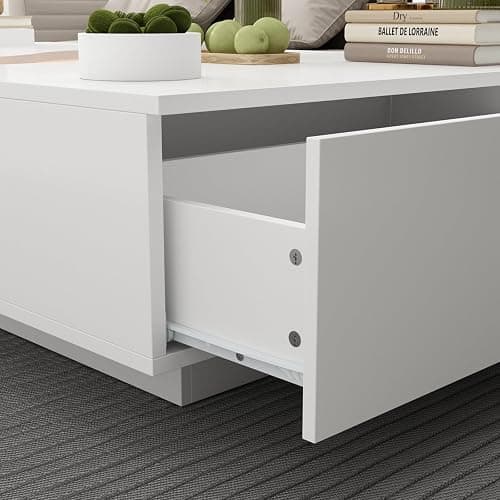 JOIKUJIA Modern Coffee Table with Lights & Glass Tabletop, Central Table with 2 Drawers, for Living Room, White 55.1”W x 31.5”D x 11.8”H thumbnail 7