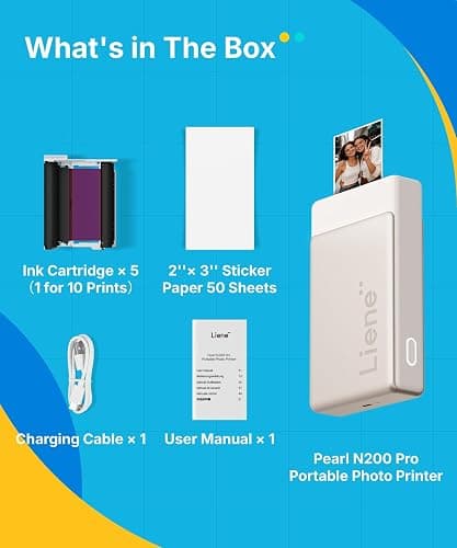 Liene Pearl N200 Pro Portable AI Photo Printer, Instant Mini Picture Printer for iPhone Smartphone, Thermal Dye Sublimation, Bluetooth Sticker Maker 50 Sheets 2x3 Adhesive Paper & 5 Cartridges, Gold thumbnail 9