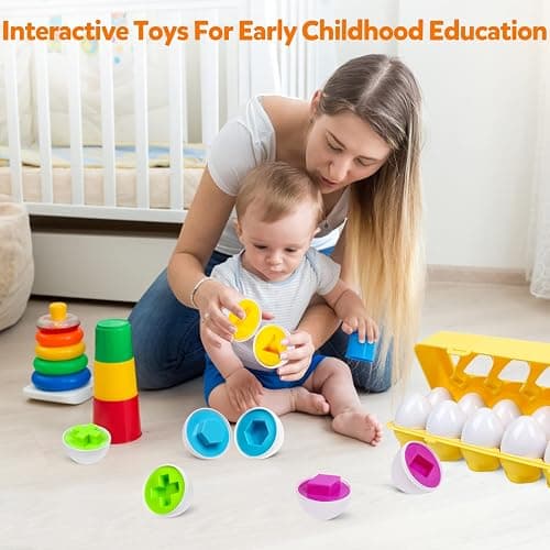 NAODONGLI Montessori Geometric Eggs,12 pcs Set Color & Shape Egg Puzzle Toys Matching Eggs for Toddlers 1-3,Preschool Educational Sorting Game Fine Motor Toy Gifts for Kids Boys Girls thumbnail 6