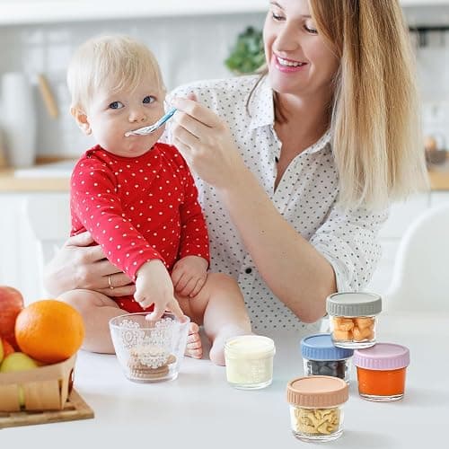 DRKIO 12 Pack Glass Baby Food Storage Containers - 4 Oz Baby Food Jars with Lids Baby Food Maker Microwave Dishwasher Freezer Safe 100% Leak Proof BPA Free Reusable thumbnail 2