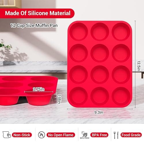 Redfly 2 Pack Silicone Muffin Pans for Baking & Cupcake Pan - 12 Cup Regular Size Silicone Molds, BPA Free Egg Bites Mold thumbnail 3
