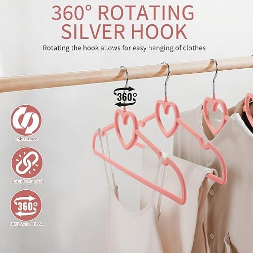 Seuqhck 50 Pack Velvet Pink Hangers, Cute Heart Clothes Hangers with 360 Degree Swivel Hook, Non-Slip Thin Felt Hanger for Adult, Coat, Dress, Shirt, Jacket, Pants in Closet thumbnail 4