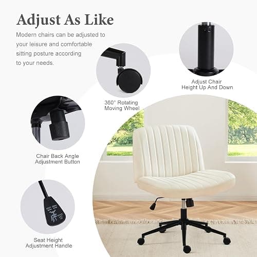 Sweetcrispy Criss Cross Chair Legged with Wheels, Armless Office Swivel Desk Chair with Wheels, Vanity Height thumbnail 4