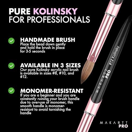 MakarttPro Kolinsky Acrylic Nail Brush Size 10 – 100% Pure Kolinsky Hair Nail Brush for Acrylic Application, Professional Nail Brush for Smooth Bead Control, Anti-Clogging, Acetone Resistant Handle thumbnail 8