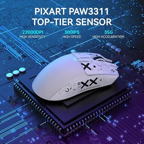 ATTACK SHARK X11 Wireless Gaming Mouse, PAW3311 Sensor, Lightweight, RGB Charging Dock, 22,000 DPI, Tri-Mode Connectivity, 5 Programmable Buttons, Grip Tape Included - White thumbnail 5