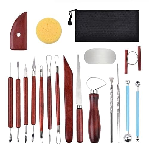 Blisstime 18PCS Clay Sculpting Tools, Basic Clay Pottery Carving Tool Kit with Wooden Handles and Tool Bag - Image 1