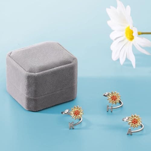 Fidget Rings for Anxiety for Women Sunflower Initial Letter Spinner Open Adjustable Ring CZ Daisy Stress Relieving Rings Jewelry Gift for Women Valentine's Day You are My Sunshine Ring thumbnail 9