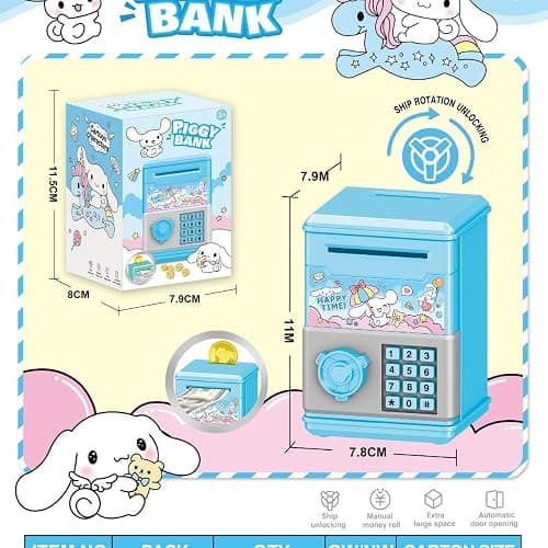 Kawaii Mini Piggy Bank for Boys Girls, Kids Money Saving Box Money Safe,Suitable, Birthday Gifts (kurom) thumbnail 5