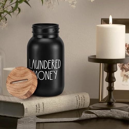 Laundry Room Bank Coin Jar Laundry Room Decor Rustic Country Farmhouse Home Decor Mason Jar with Wooden Top Funny Laundered Money Tip Jar Piggy Bank thumbnail 2