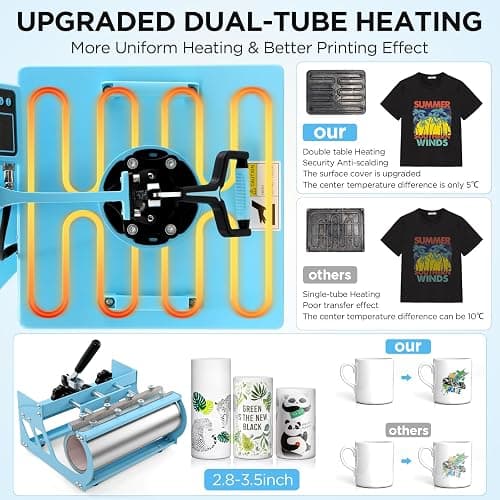 WHUBEFY Heat Press,15x15 Shirt Press Machine 8 in 1 with 30Oz Tumbler Attachment Sublimation Machine Digital Slide Out Sublimation Heat Transfer Machine, Heat Press for T-Shirts Mugs Caps Plates,1400W thumbnail 7