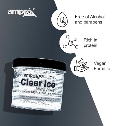 Ampro Pro Styl Clear Ice Styling Gel - Protects and Strengthens Your Strands - Non-Flaking, Alcohol Free, Vegan Formula - Flexible, Touchable Hold for All Hair Types - 32 oz thumbnail 5