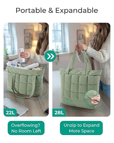 BAGSMART Expandable Tote Bag for Women, Puffer Work Tote Handbag, Quilted Carry On Bag for Travel Gym thumbnail 8