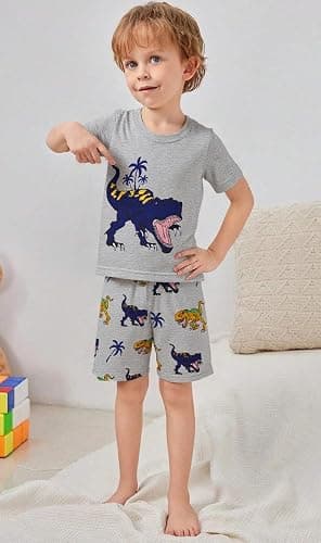 Little Boys Short Set Pajamas for Boys 100% Cotton Toddler Train Dinosaur Sleepwear Summer Clothes Size 2-7T thumbnail 3