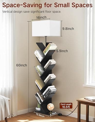 OUTONLIFE 9 Tier Tree Bookshelf with Light, Remote & Timer, Dimmable Tall Floor Book Shelf, Narrow Wood Bookcase, Small Book Organizer Shelves for Living Room, Bedroom, Home Office (Black) thumbnail 3