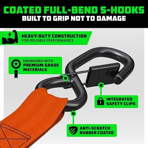 Rhino USA Retractable Ratchet Straps (2-Pack) - 2 Inch x 10 Feet (3,033lb Break Strength) - Heavy Duty Auto Self Retracting Tie Down Straps for Truck, Cargo Trailer, Motorcycle, Rad & More - Orange thumbnail 4