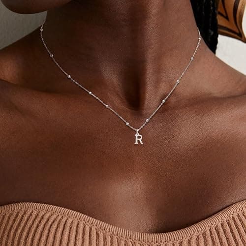 De Amo Sara Initial Necklaces for Women, Dainty A-Z Pendant Letter Charm Necklace Personalized Name Necklaces Trendy Jewelry Stocking Stuffers Christmas Gifts for Her thumbnail 3
