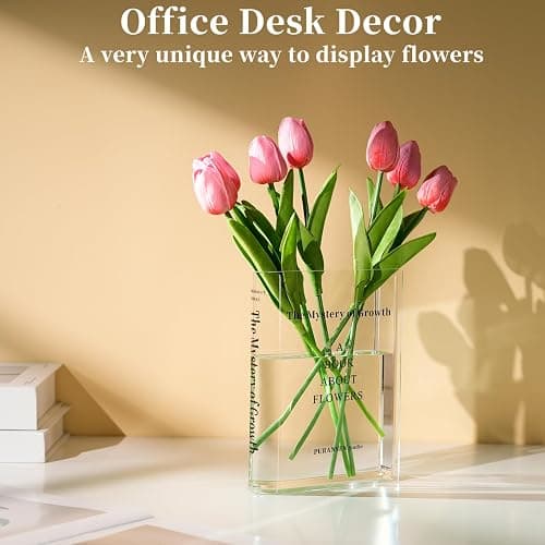 Puransen Clear Book Flower Vase - Floral Bookshelf Decor, Acrylic Flower Holder & Space-Saving Organizer, Modern Home Office/Study Desk Minimalist Aesthetic (Not Including Flowers) thumbnail 4