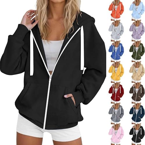 Zip Up Hoodie Women Oversized Sweatshirts 2025 Fall Winter Fashion Long Sleeve Casual Lightweight Y2K Hooded Jacket - Image 1