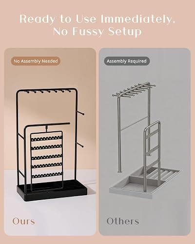 ProCase Jewelry Stand Holder Organizer, Jewelry Display Storage with Ring Tray, No-Assembly Needed, Rotating Earring Bracelet Necklace Holder, Christmas Gifts Room Dorm Decor for Teen Girls -Black thumbnail 4