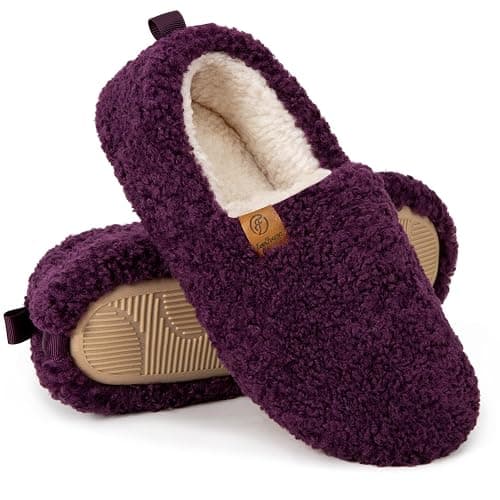 EverFoams Women’s Soft Curly Full Slippers Memory Foam Lightweight House Shoes Cozy Loafer with Polar Fleece Lining - Image 1