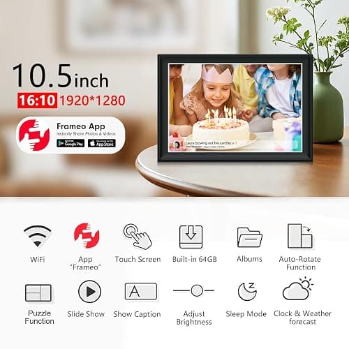64GB FRAMEO 10.5 Inch Smart WiFi Digital Photo Frame 1920x1280 FHD IPS LCD Touch Screen, Auto-Rotate, 64GB Storage, Support SD Card & USB Drive, Share Moments Instantly via Frameo App from Anywhere thumbnail 2