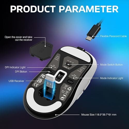 ATTACK SHARK X3 49g Ultra-Lightweight Wireless Gaming Mouse, White | Bluetooth 5.2/2.4G Wireless/Wired, PAW3395 Gaming Sensor, 26K DPI, 200h Battery Life, Programmable Buttons for PC/Mac/Win thumbnail 8