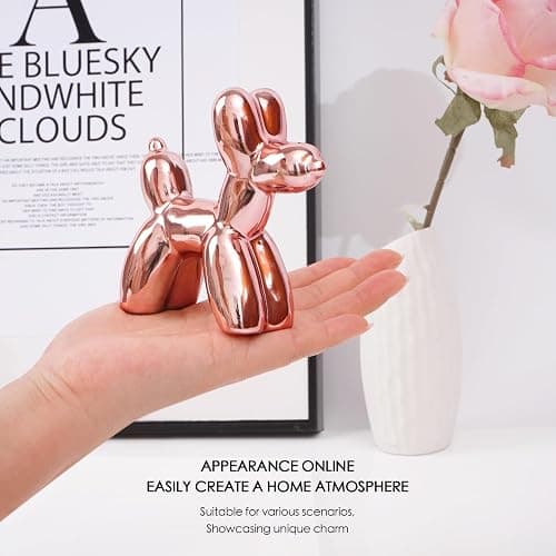 Notakia Cute Ceramics Balloon Dog Statue Crafts Living Room Desktop Decorations,Handmade Modern Small Ceramic Animal Statue Ornament Home Decor Accents - Pink - Small thumbnail 2