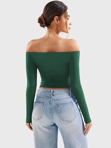 YEOREO Sophie Women Off Shoulder Long Sleeve Shirts Double Lined Basic Undershirt Y2K Going Out Tops thumbnail 3