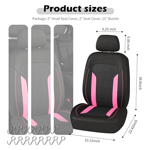 2 Pack Universal Car Seat Cover with Breathable Mesh Backrest,Comfortable Car Seat Protector with Foam Padding and Retaining Buckle,Highly Elastic Car Seat Covers Full Set (Pink) thumbnail 2