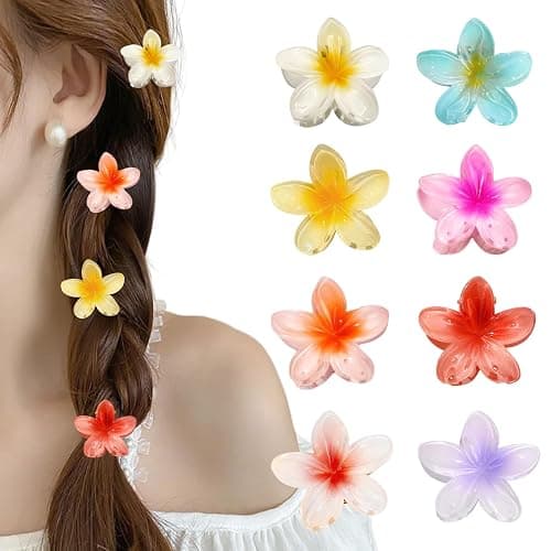 8 Pcs Hawaiian Flower Hair Claw Clips Cute Mini Plumeria Hibiscus Hair Clips for Women Girls Hair Accessories - Image 1