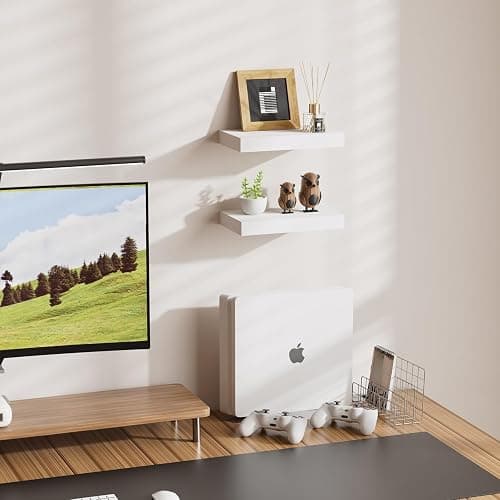 Mifurn Floating Shelves for Wall White Shelves Bathroom, Bedroom and Living Room, Wall Shelves & Book Shelf for Room, Hanging Shelf, Modern Wooden Mounted Floating Shelf, 12x7x1.5 in, Set of 2 thumbnail 6