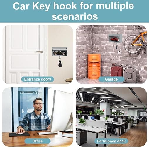 HDFREO Key Holder for Wall, Car Garage Key Holder with Opening Door, Lock Opener Organizer Wall Mount, Small Toy Car Garage with Opening Door, Easy Installation Keys Rack for Entryway - Light Grey thumbnail 5