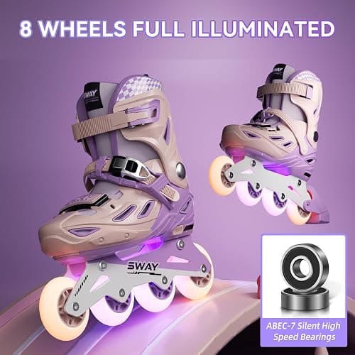 SWAY Inline Skates 4 Size Adjustable for Girls and Boys, All Wheels Light Up, Outdoor Inline Skates for Kids and Youths Age 4-16, Lightweight & Comfortable for Beginner thumbnail 6