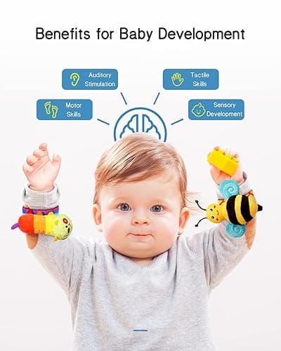 Infinno Baby Wrist Rattle Socks and Foot Finder Set, Perfect Baby Toys for 0-12 Months Newborn Boys and Girls As Shower Gifts, Garden Bug Series thumbnail 4
