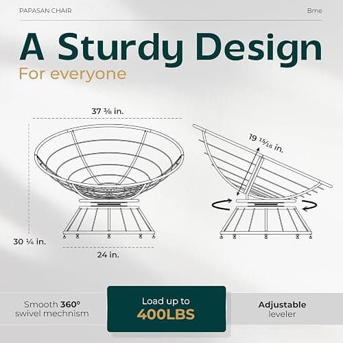 Bme 40" Ergonomic Wicker Papasan Chair with Soft Thick Density Fabric Cushion, High Capacity Steel Frame, 360 Degree Swivel for Living, Bedroom, Reading Room, Lounge - Silver Clound - White Base - Upgrade Cushion - Classic 40" thumbnail 2