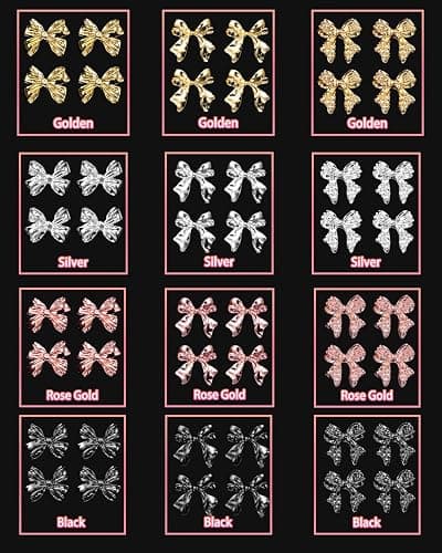 120 Pcs Alloy Bow Nail Charms and Gems, Silver Gold Black Bowknot Metal Nail Art Charms, Shiny Luxury Cute Bow Nail Jewelry for Nails Design Manicure Accessories thumbnail 4