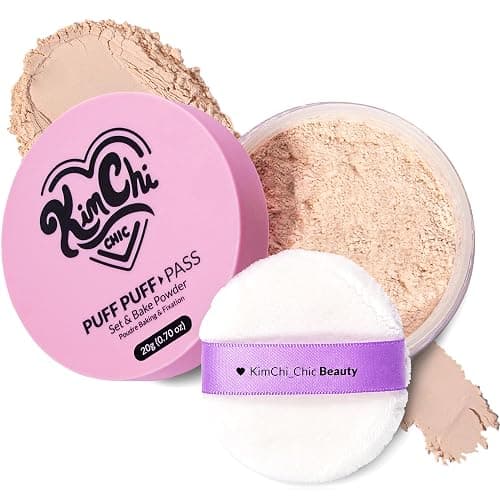 KimChiChic Beauty Puff Puff Pass Loose Setting Powder Makeup, Set & Bake Face Powder with Rice & Vitamin E, Matte Airbrush Finish, Oil Control with Velour Pad, Cruelty-Free, Translucent 0.70 oz (20 g) - Image 1
