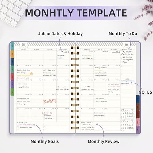 Hardcover 2026 Planner Daily Weekly and Monthly, Jan.2026 - Dec.2026, Spiral Calendar 2026 Agenda Planner Book for Teacher Student College, Monthly Tabs, 6 "x 8.5", Purple thumbnail 4