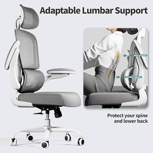 TRALT Office Chair Ergonomic Desk Chair, 330 LBS Home Mesh Office Desk Chairs with Wheels, Comfortable Gaming Chair, High Back Office Chair for Long Hours, Office Chair for Study and Work (White) thumbnail 6