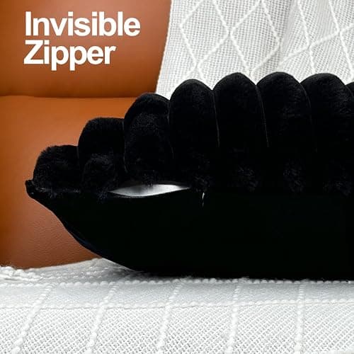 20" x 12" Black Throw Pillow Covers Pack of 2, Soft Fluffy Faux Fur Decorative Pillows for Couch, Bed Cover with Velvet Back for Living Room, Home Décor for Sofa (50cm x 30cm, No Inserts Included) thumbnail 5